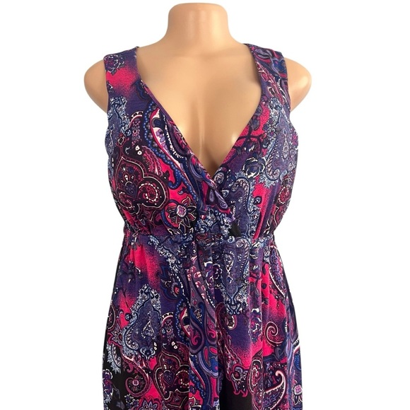 Bobbie Brooks Vibrant Paisley Pink and Purple Maxi Dress - Picture 2 of 8